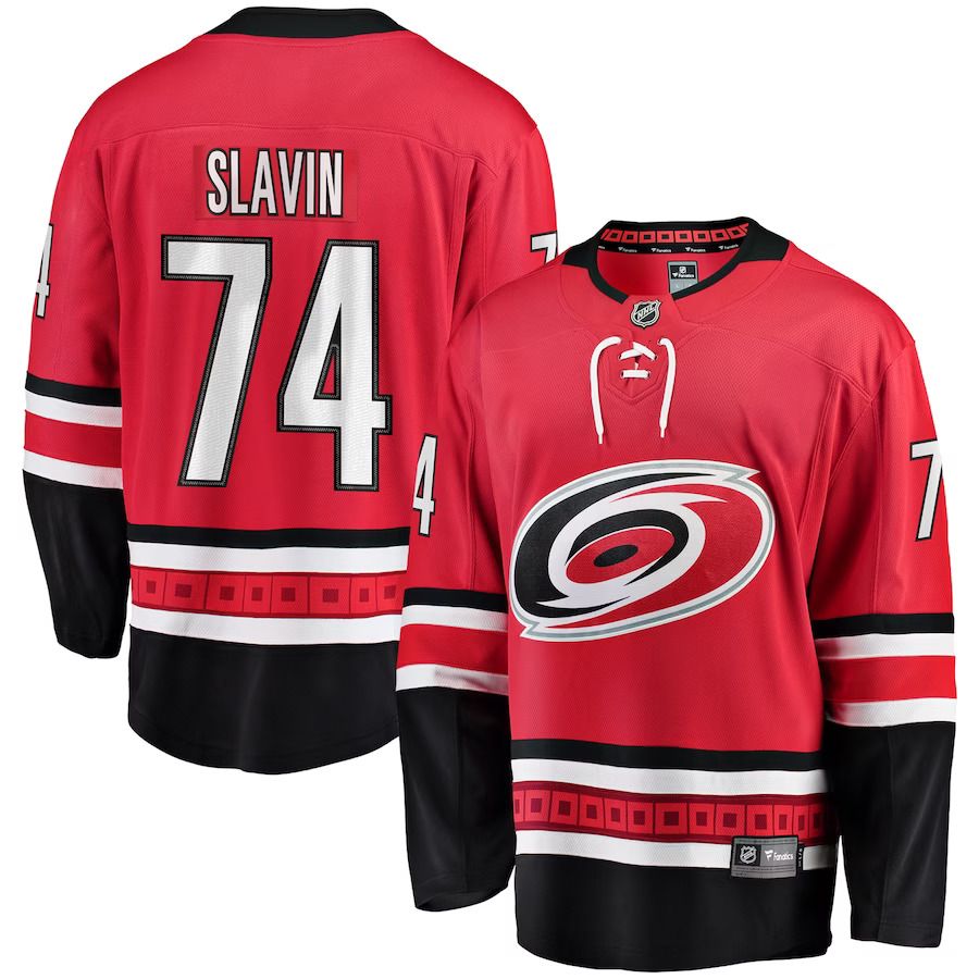 Men Carolina Hurricanes 74 Jaccob Slavin Fanatics Branded Red Breakaway Player NHL Jersey